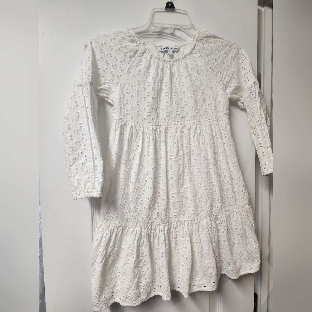 Elizabeth and James Little Girls White Longsleeve Eyelet Dress